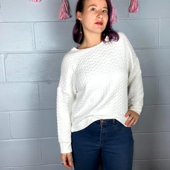 GAP | White Chevron Sweater Quilted Stitch Cozy Long Sleeve - Picture 6 of 8